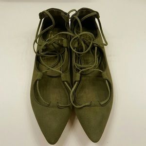 OLIVE GREEN GAP LACE UP FLATS